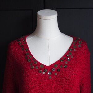 Susan Bristol | Vintage, Sequin V-neck, 3/4 Sleeve Sweater
